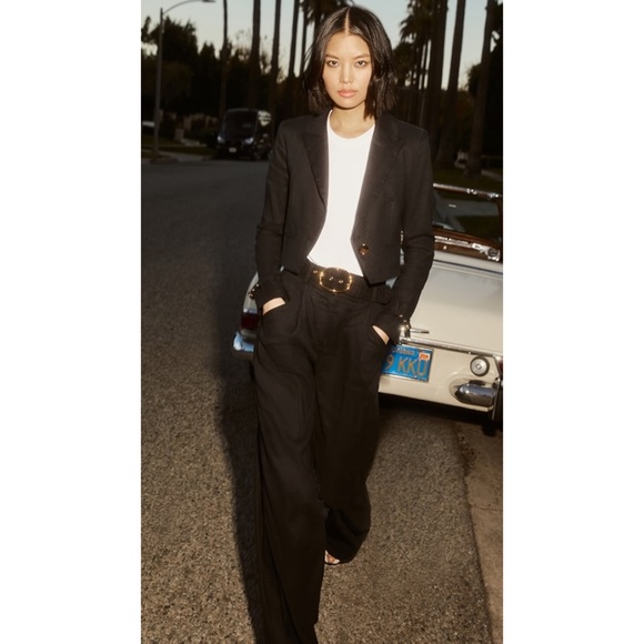 Veronica Beard Black Cropped Linen Blend Single Breast Jacket NWT Buckle Cuff - Picture 8 of 15